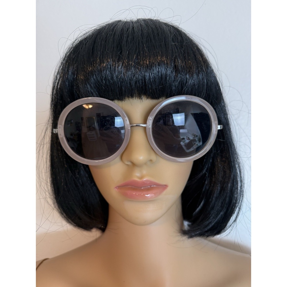 Womens Oversized Round Oval Sunglasses Nude Silver Tone Blue Gray Lens Retro Y2K